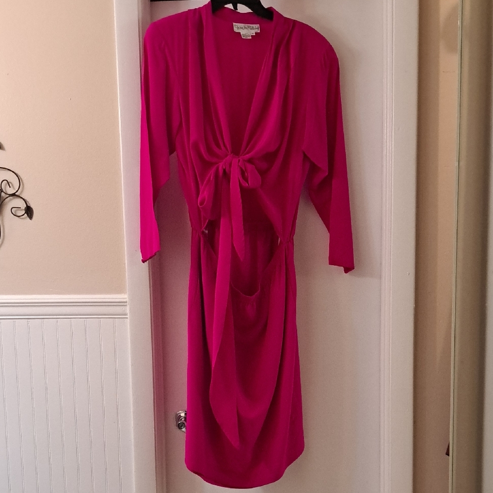 Diane Von Furstenberg Gorgeous Pink Silk Dress Cutout Waist & Pockets Sz12 EUC